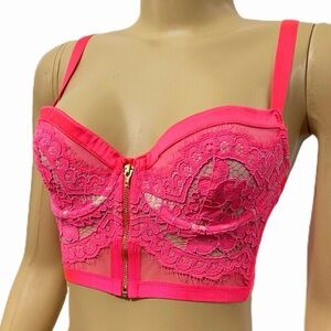 VS 36C Red Lace Zipper Demi Longline Bra